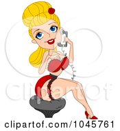Royalty Free RF Clip Art Illustration Of A Blond Pinup Woman Talking On A Phone