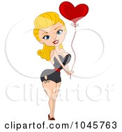 Poster, Art Print Of Blond Pinup Woman Holding A Heart Balloon