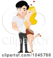 Royalty Free RF Clip Art Illustration Of A Pinup Woman Lifting Her Leg And Kissing A Mans Cheek