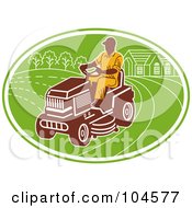 Man Opering A Ride On Lawn Mower Logo