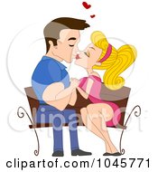 Poster, Art Print Of Valentine Couple Smooching On A Bench