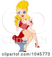 Blond Pinup Woman In A Red Dress Writing A Love Letter