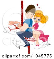 Poster, Art Print Of Romantic Couple Riding A Carousel Horse