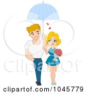 Royalty Free RF Clip Art Illustration Of A Man Holding An Umbrella Over His Girlfriend