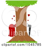 Royalty Free RF Clip Art Illustration Of A Couple Kissing Behind A Tree With A Carved Heart On The Trunk