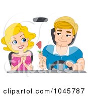 Royalty Free RF Clip Art Illustration Of A Romantic Man Giving His Woman A Rose While Driving