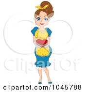Poster, Art Print Of Brunette Pinup Woman Serving A Valentine Heart Cake