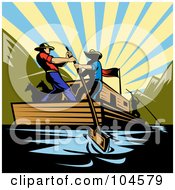 Poster, Art Print Of Cowboys Steering A Flatboat On A River
