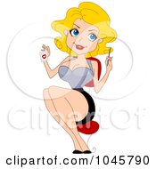 Blond Pinup Woman Holding A Note With A Lipstick Kiss