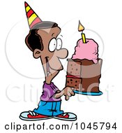 Cartoon Black Birthday Boy Holding A Slice Of Cake