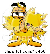 Sun Mascot Cartoon Character Whispering And Gossiping