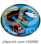 Poster, Art Print Of Transport Logo With A Big Rig Train Ship And Airplane