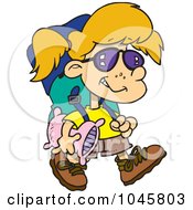 Poster, Art Print Of Cartoon Camper Girl Carrying Her Gear