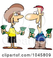 Poster, Art Print Of Cartoon Wealthy Couple Holding Cash