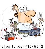 Poster, Art Print Of Cartoon Businessman Using Jumper Cables