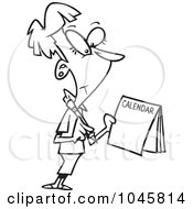 Royalty Free RF Clip Art Illustration Of A Cartoon Black And White Outline Design Of A Businesswoman Marking Her Calendar