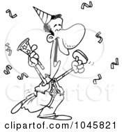 Poster, Art Print Of Cartoon Black And White Outline Design Of A Black Businessman Celebrating At A Party