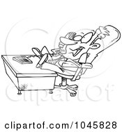 Royalty Free RF Clip Art Illustration Of A Cartoon Black And White Outline Design Of A Chatty Businessman With His Feet On His Desk