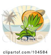 Happy Agave Wearing A Hat And Sipping A Cocktail On A Tropical Beach