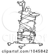 Cartoon Black And White Outline Design Of A Businessman Tangled In Cables