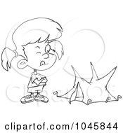Royalty Free RF Clip Art Illustration Of A Cartoon Black And White Outline Design Of A Girl With A Tiny Tent by toonaday
