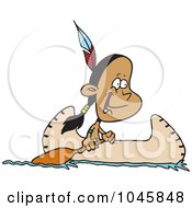 Poster, Art Print Of Cartoon Native American Boy In A Canoe