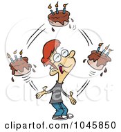 Cartoon Birthday Boy Juggling Cakes