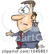 Poster, Art Print Of Cartoon Walking Businessman Talking On A Cell Phone