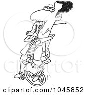 Poster, Art Print Of Cartoon Black And White Outline Design Of A Black Businessman Talking On A Cell Phone On Unicycle
