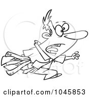 Poster, Art Print Of Cartoon Black And White Outline Design Of A Chasing Businessman