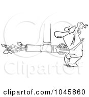 Poster, Art Print Of Cartoon Black And White Outline Design Of A Businessman Adjusting The Cash Flow