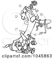 Poster, Art Print Of Cartoon Black And White Outline Design Of A Tired Party Businessman