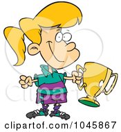 Royalty Free RF Clip Art Illustration Of A Cartoon Soccer Girl Holding A Trophy by toonaday