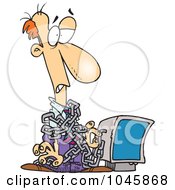 Poster, Art Print Of Cartoon Chained Businessman By A Computer