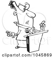 Royalty Free RF Clip Art Illustration Of A Cartoon Black And White Outline Design Of A Black Politician At A Podium