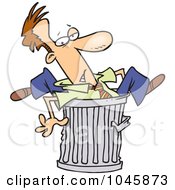 Cartoon Canned Businessman Stuck In A Garbage Can