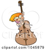 Royalty Free RF Clip Art Illustration Of A Cartoon Girl Playing A Giant Bass