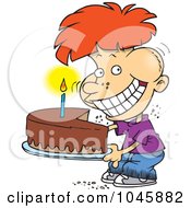 Poster, Art Print Of Cartoon Birthday Boy Eating An Entire Cake