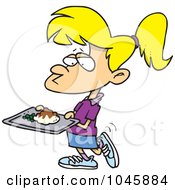 Cartoon Girl Carrying Cafeteria Food