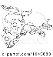 Poster, Art Print Of Cartoon Black And White Outline Design Of A Girl Diving To Catch A Baseball
