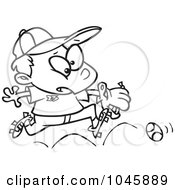 Poster, Art Print Of Cartoon Black And White Outline Design Of A Boy Chasing A Baseball