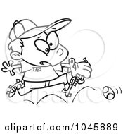 Royalty Free RF Clip Art Illustration Of A Cartoon Black And White Outline Design Of A Boy Chasing A Baseball