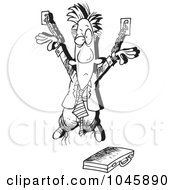 Poster, Art Print Of Cartoon Black And White Outline Design Of A Chained Businessman