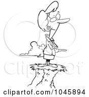 Royalty Free RF Clip Art Illustration Of A Cartoon Black And White Outline Design Of A Successful Businesswoman On Top Of A Hill