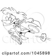 Royalty Free RF Clip Art Illustration Of A Cartoon Black And White Outline Design Of A Super Girl Running