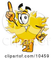 Clipart Picture Of A Sun Mascot Cartoon Character Pointing Upwards