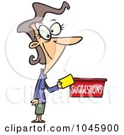 Poster, Art Print Of Cartoon Businesswoman Putting A Comment In A Suggestion Box