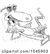 Royalty Free RF Clip Art Illustration Of A Cartoon Black And White Outline Design Of A Sun Bathing Lizard by toonaday