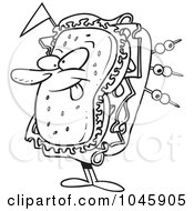 Poster, Art Print Of Cartoon Black And White Outline Design Of A Sandwich Character