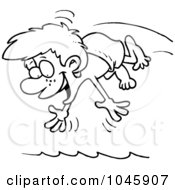 Poster, Art Print Of Cartoon Black And White Outline Design Of A Diving Boy